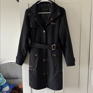 Vintage Coogi Women’s Belted Trench Coat Black Wool Blend Size Small